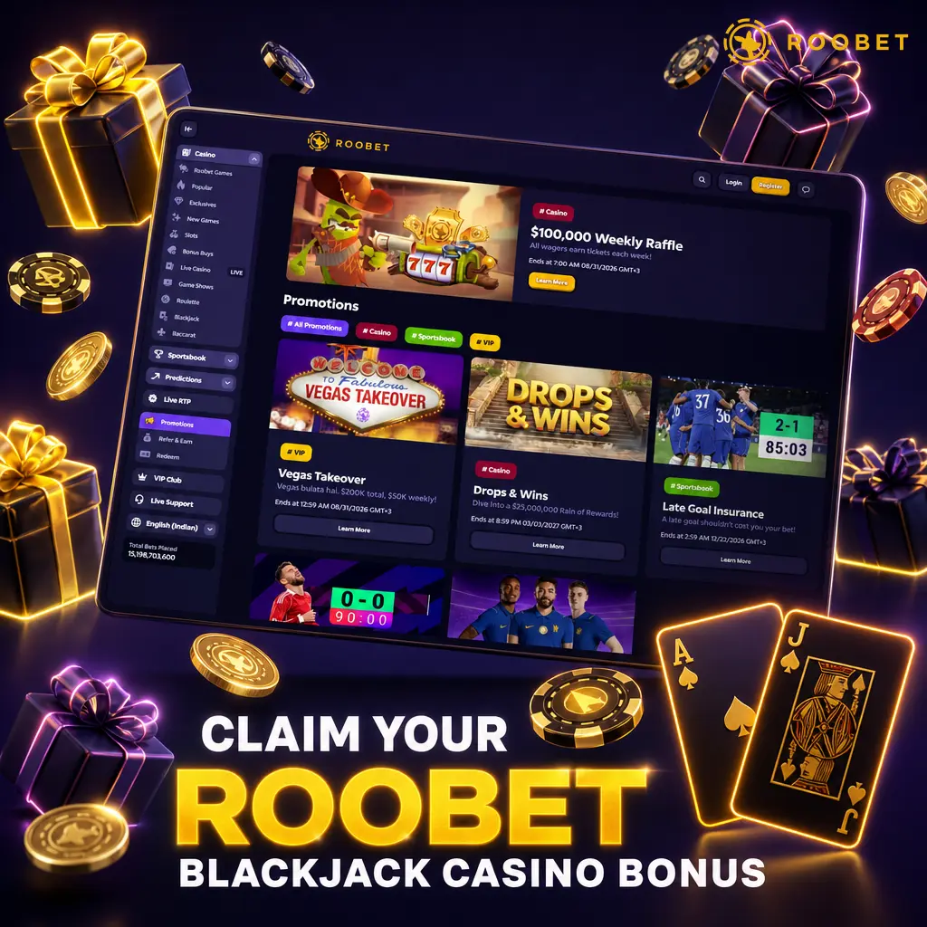 Roobet Welcome Rakeback for blackjack: 5%-15% VIP rakeback, no code needed, plus weekly and monthly leaderboard prize pools.