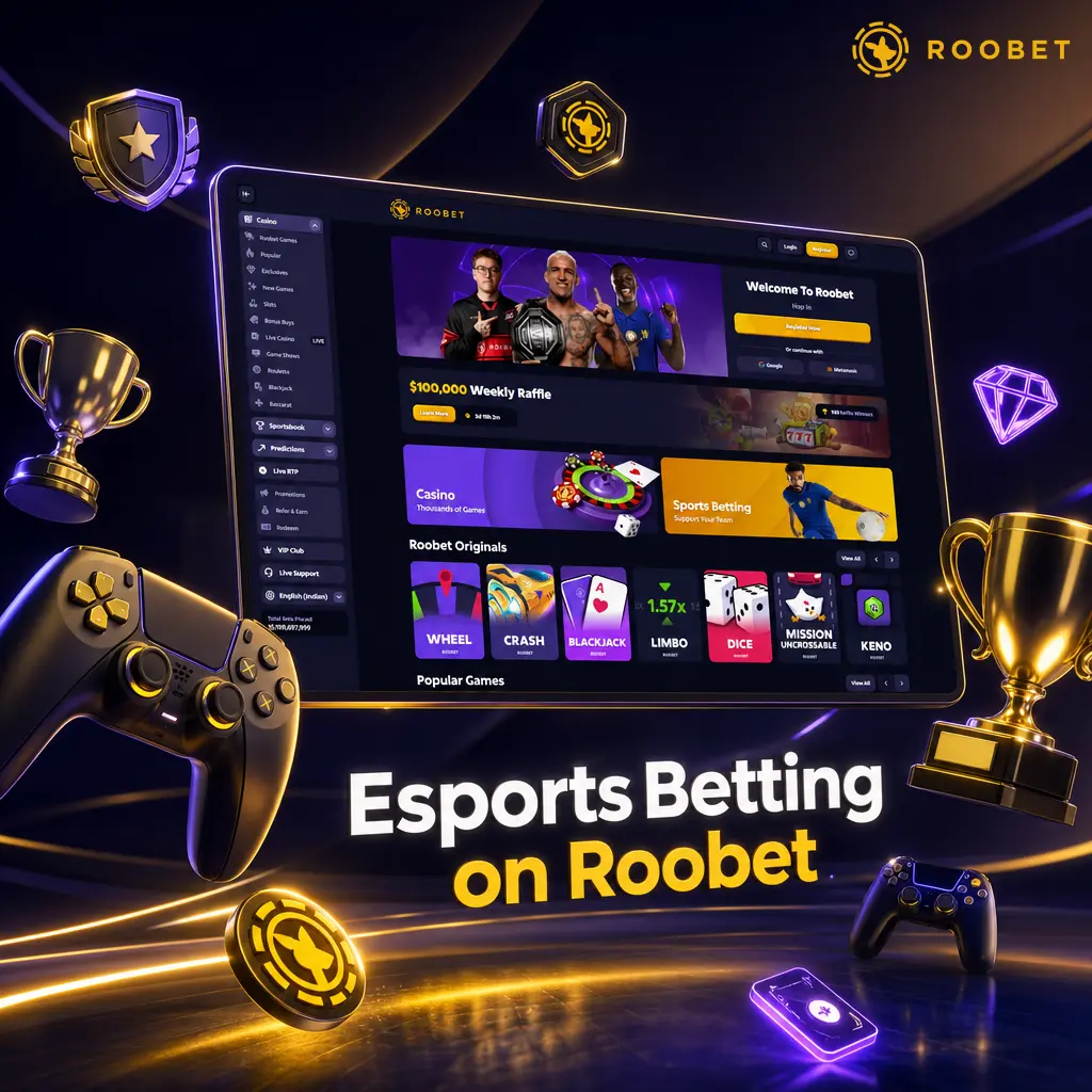 Esports betting on Roobet with live odds for CS2, Dota 2, League of Legends, Valorant, Call of Duty, and Rainbow Six Siege