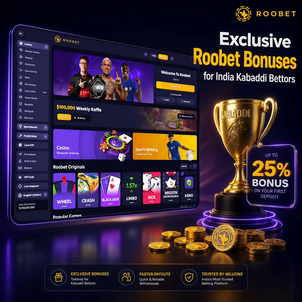 Roobet bonuses for India Kabaddi bettors: boosted PKL odds, weekly cashback, and parlay protection on match winner markets