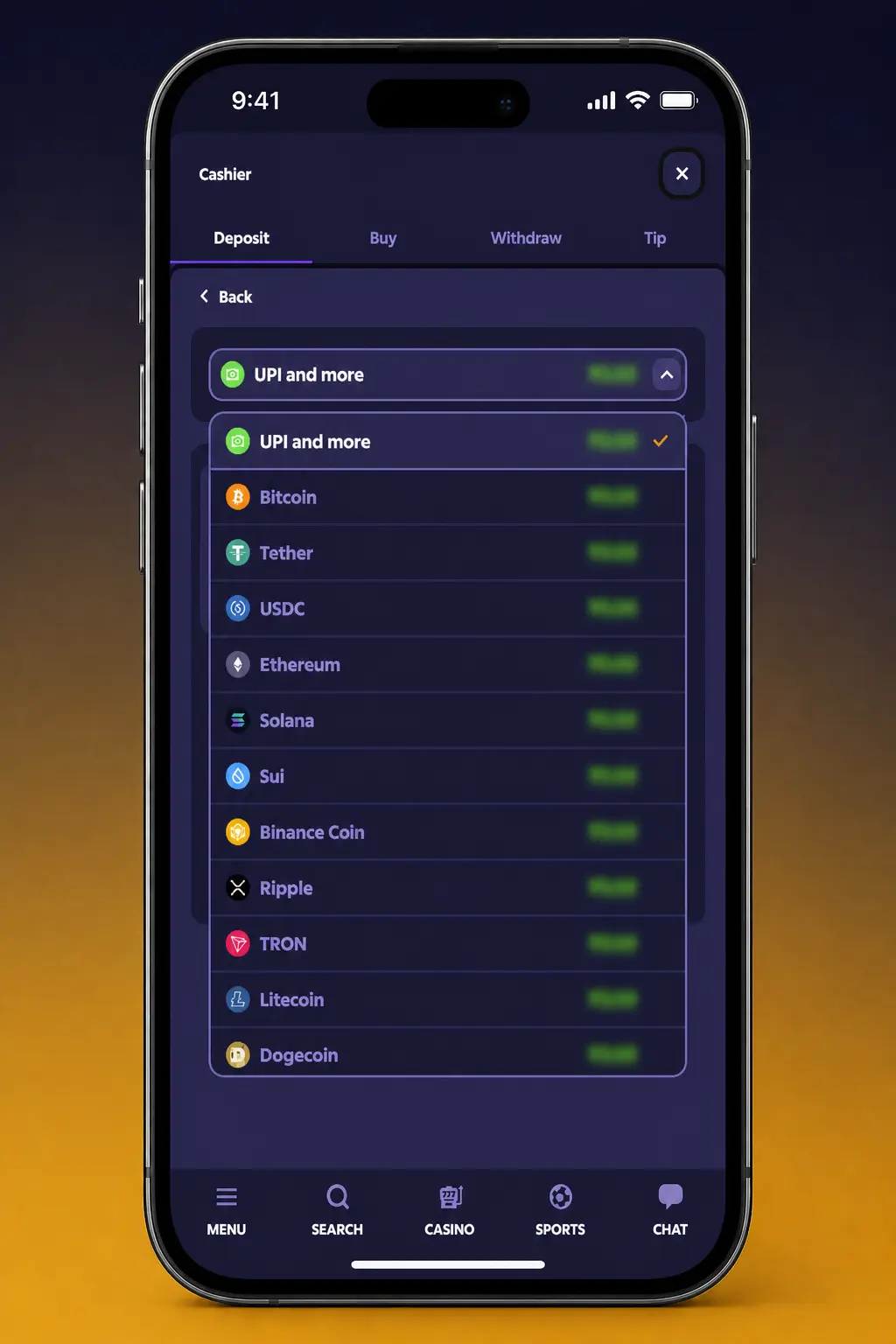 Step-by-step guide showing how to deposit funds on Roobet in India using crypto or cash payment methods.