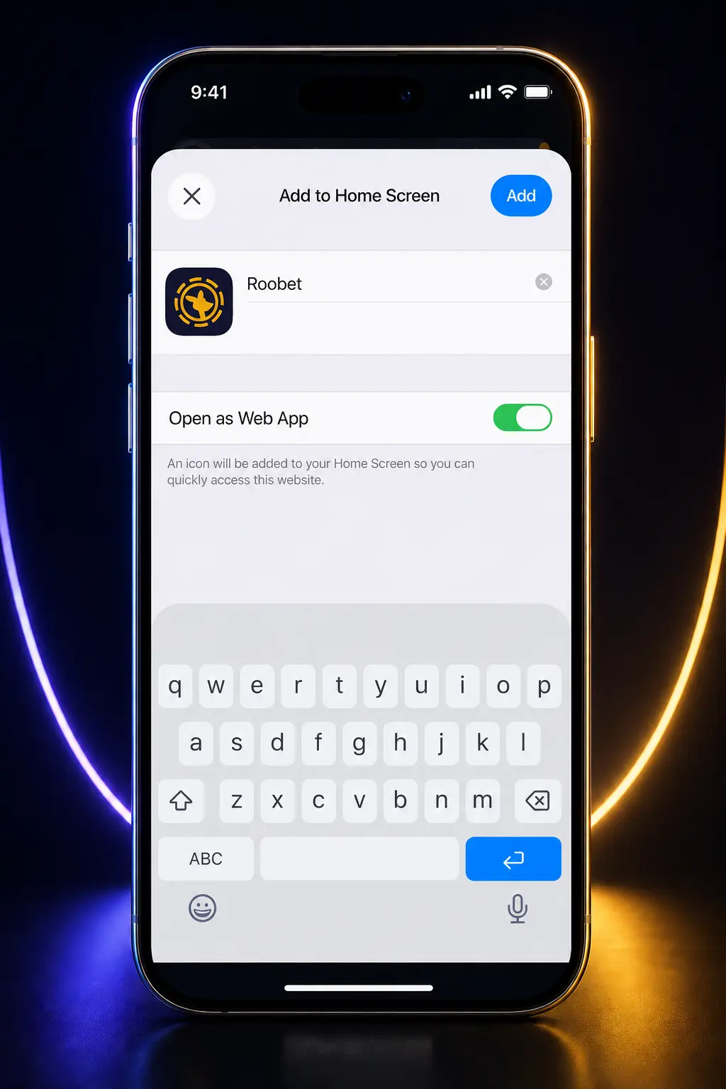 Step-by-step guide showing how to download and install the Roobet app on iOS using Safari and Add to Home Screen.