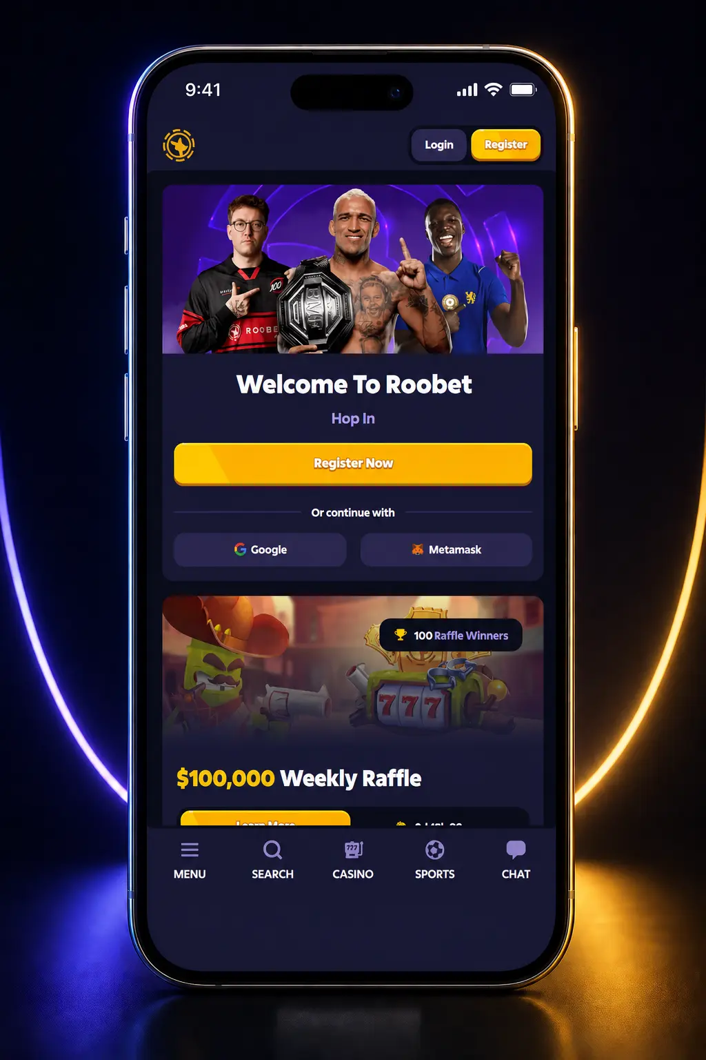 Step-by-step guide showing how to download and install the Roobet app on iOS using Safari's Add to Home Screen feature.