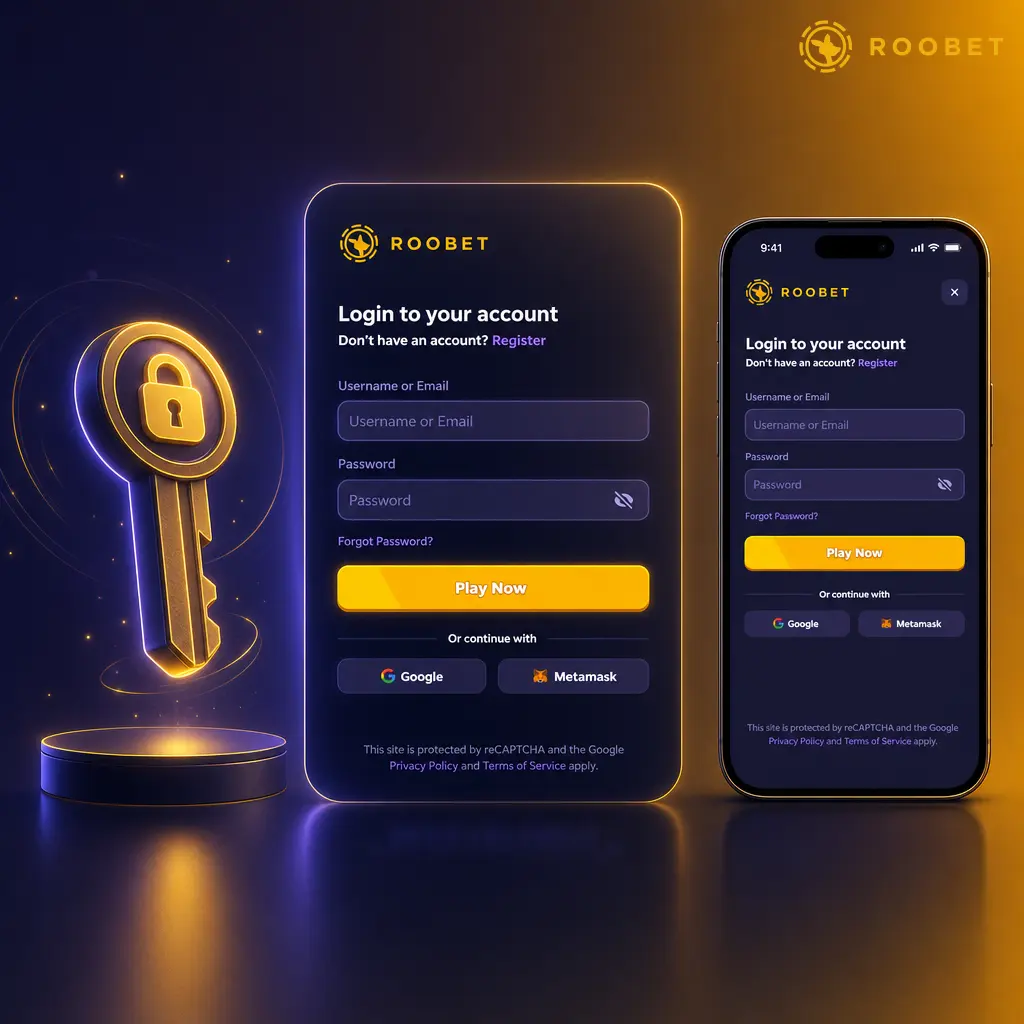 Roobet login screen in India showing email, password fields and Google or Steam sign-in options