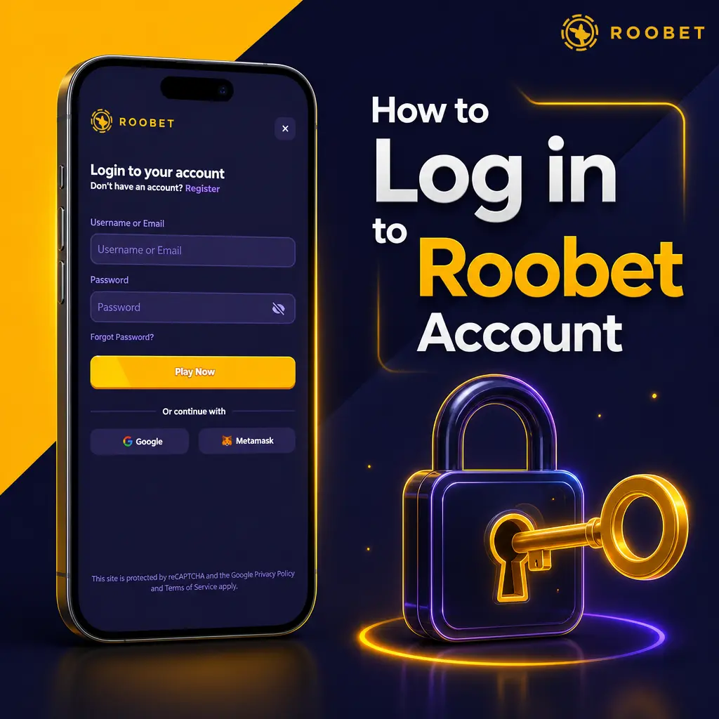 Step-by-step guide showing how to log in to a Roobet account using email or social login options.
