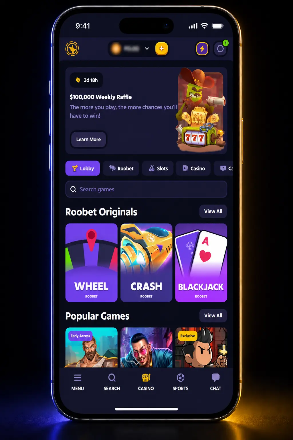 Step-by-step guide showing how to log in, browse, select, and spin slot games on Roobet in 5 easy steps.