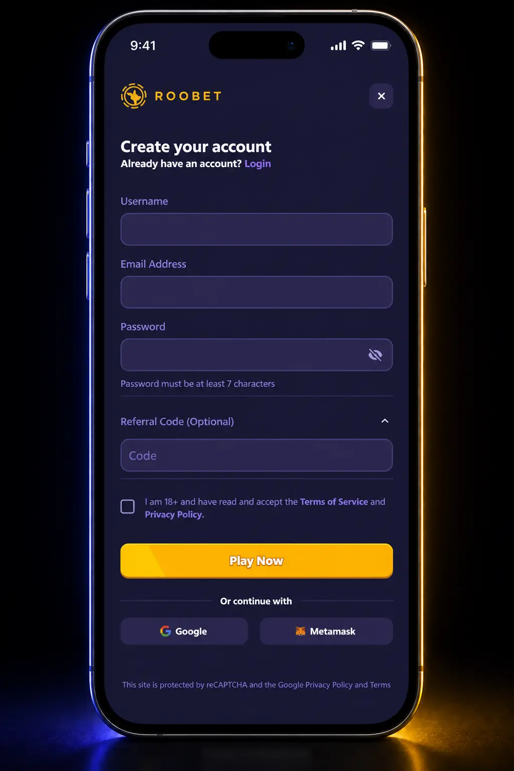 Step-by-step guide to logging in and playing slot games on Roobet, showing navigation, search, stake selection, and spin screens.