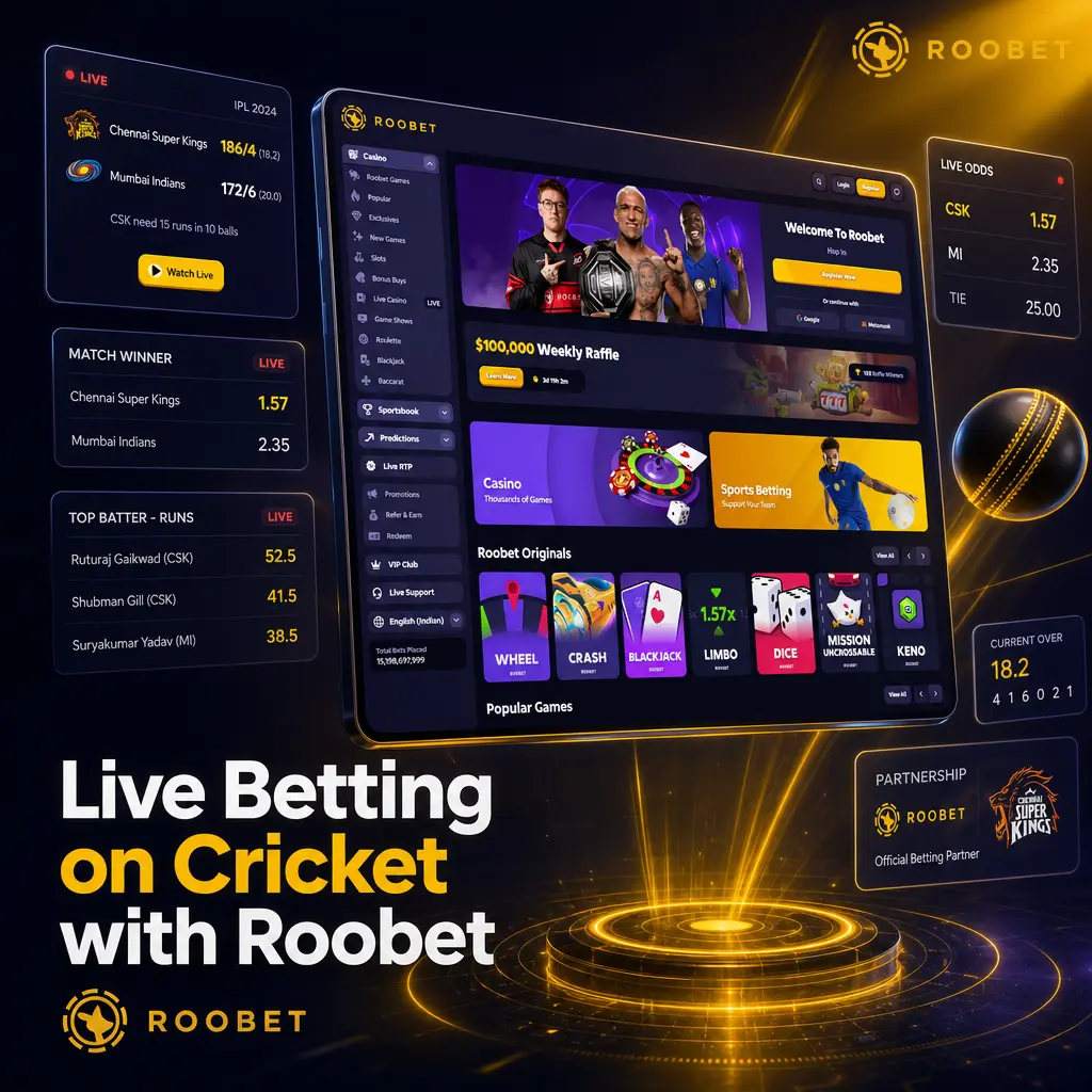 Live cricket betting on Roobet with real-time odds updates, ball-by-ball scores, and mid-match cash out options on desktop and mobile.