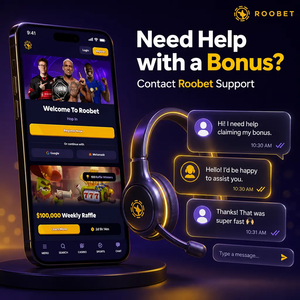 Roobet Support 24/7 help for bonus queries via live chat, email, Discord, and Help Center for Indian players.