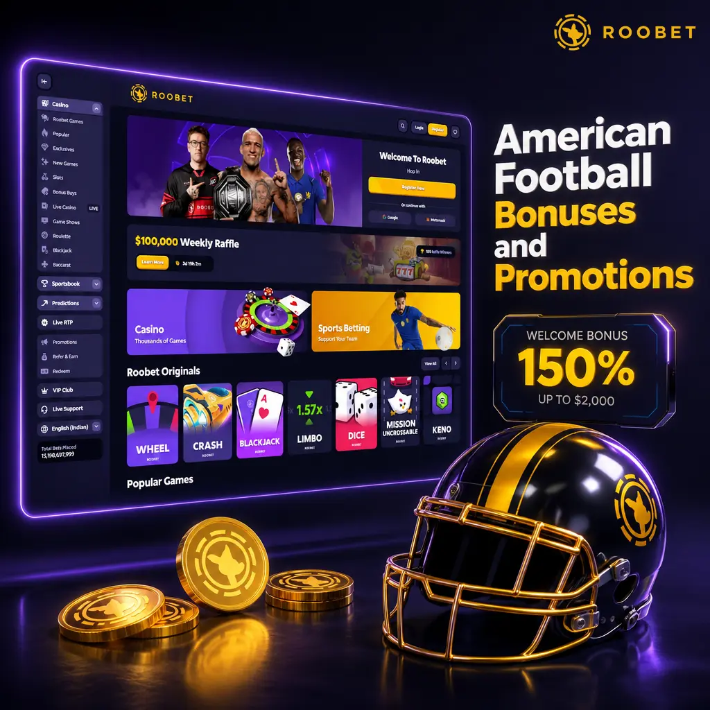 Roobet Rewards loyalty program and sportsbook promotions for NFL, NCAA, Super Bowl LX, and College Football Playoff bettors
