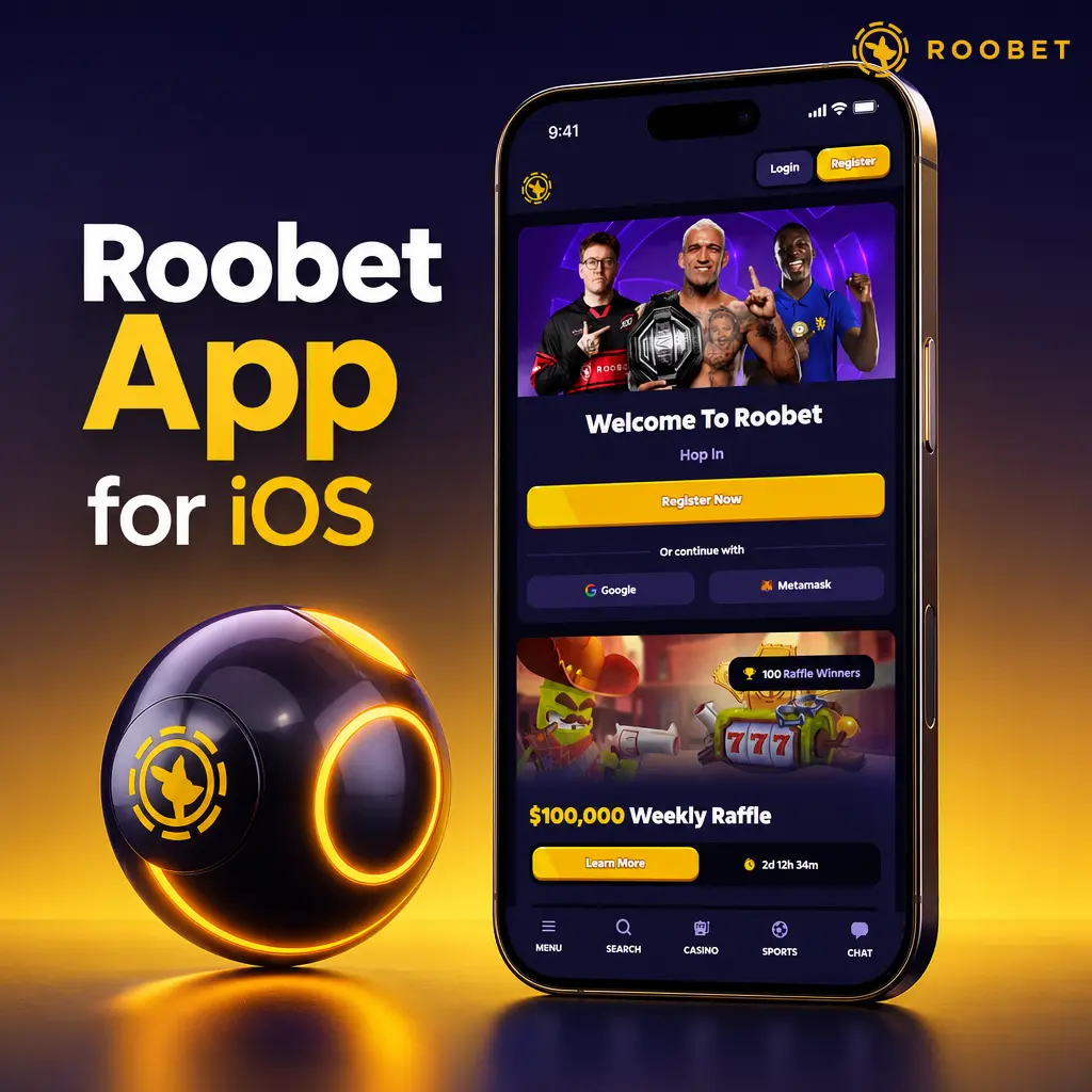Roobet iOS Progressive Web App icon showing full screen mode and offline access on iPhone and iPad