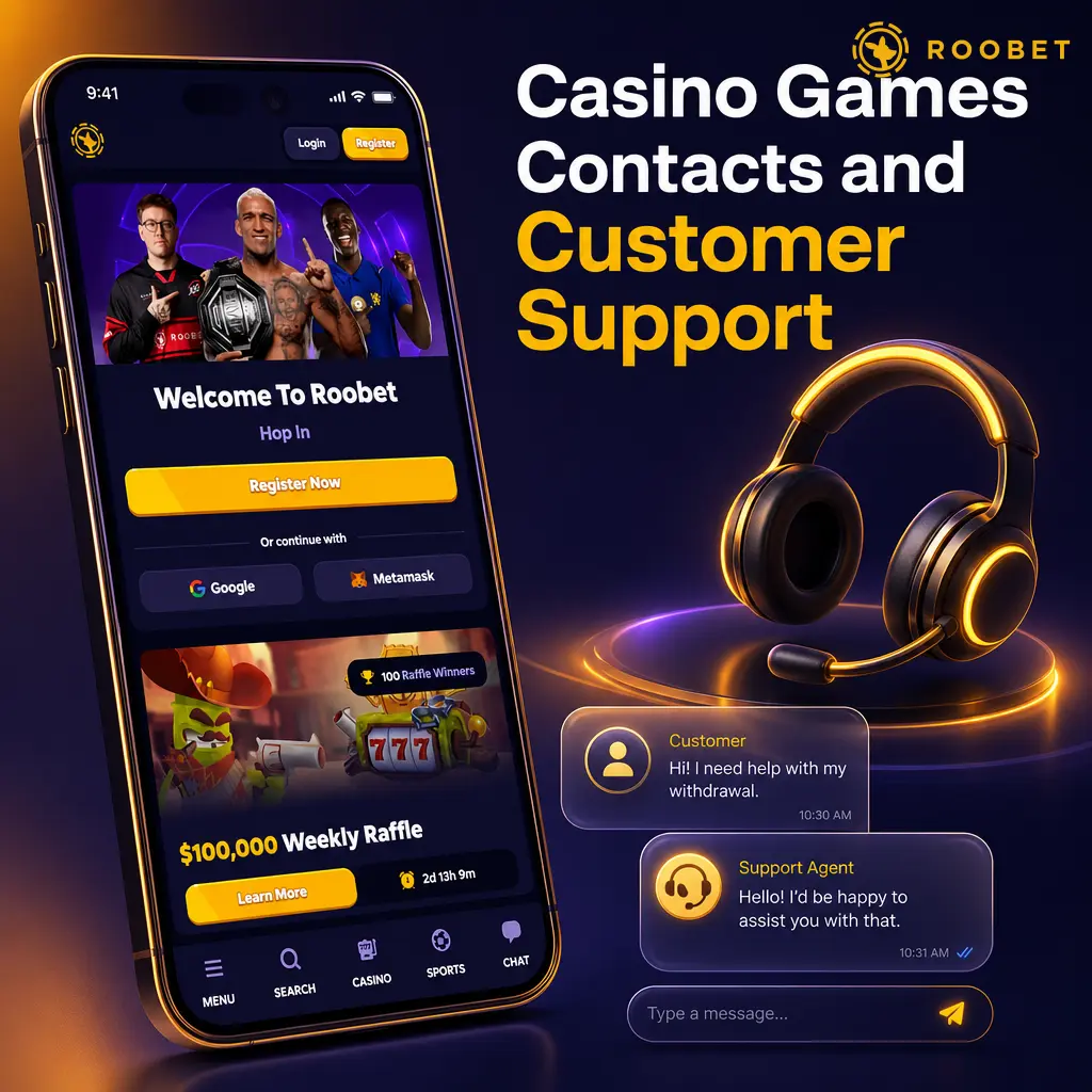 Roobet 24/7 customer support options: live chat, support email, help center, and Discord community for casino games help.