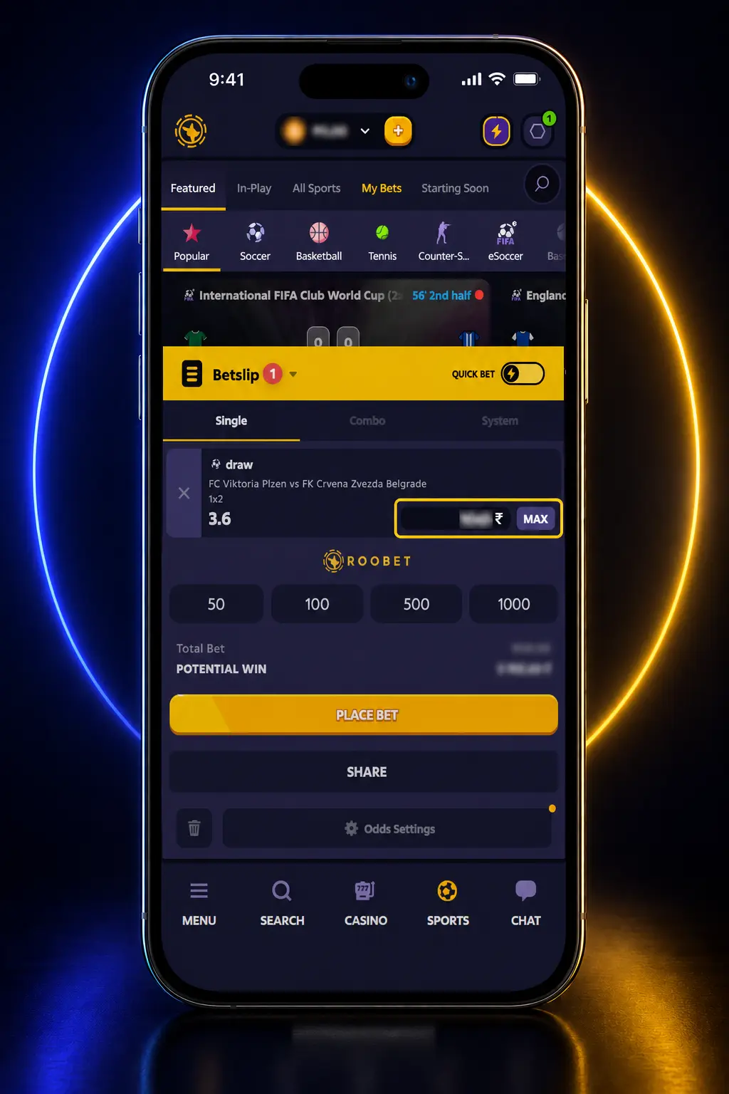 Step-by-step guide showing how to register, deposit, and place a football bet on Roobet Sportsbook in 5 easy steps.