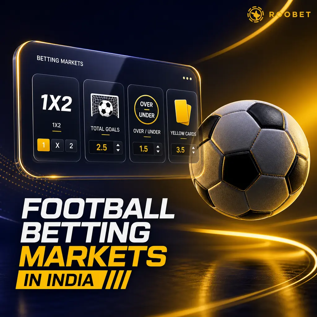 Overview of 8 football betting markets on Roobet India, including match winner, handicaps, BTTS, and correct score options.