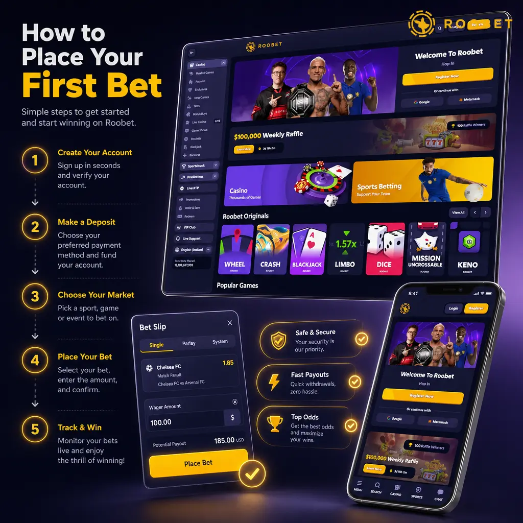 Step-by-step guide to placing your first sports bet on Roobet using cryptocurrency