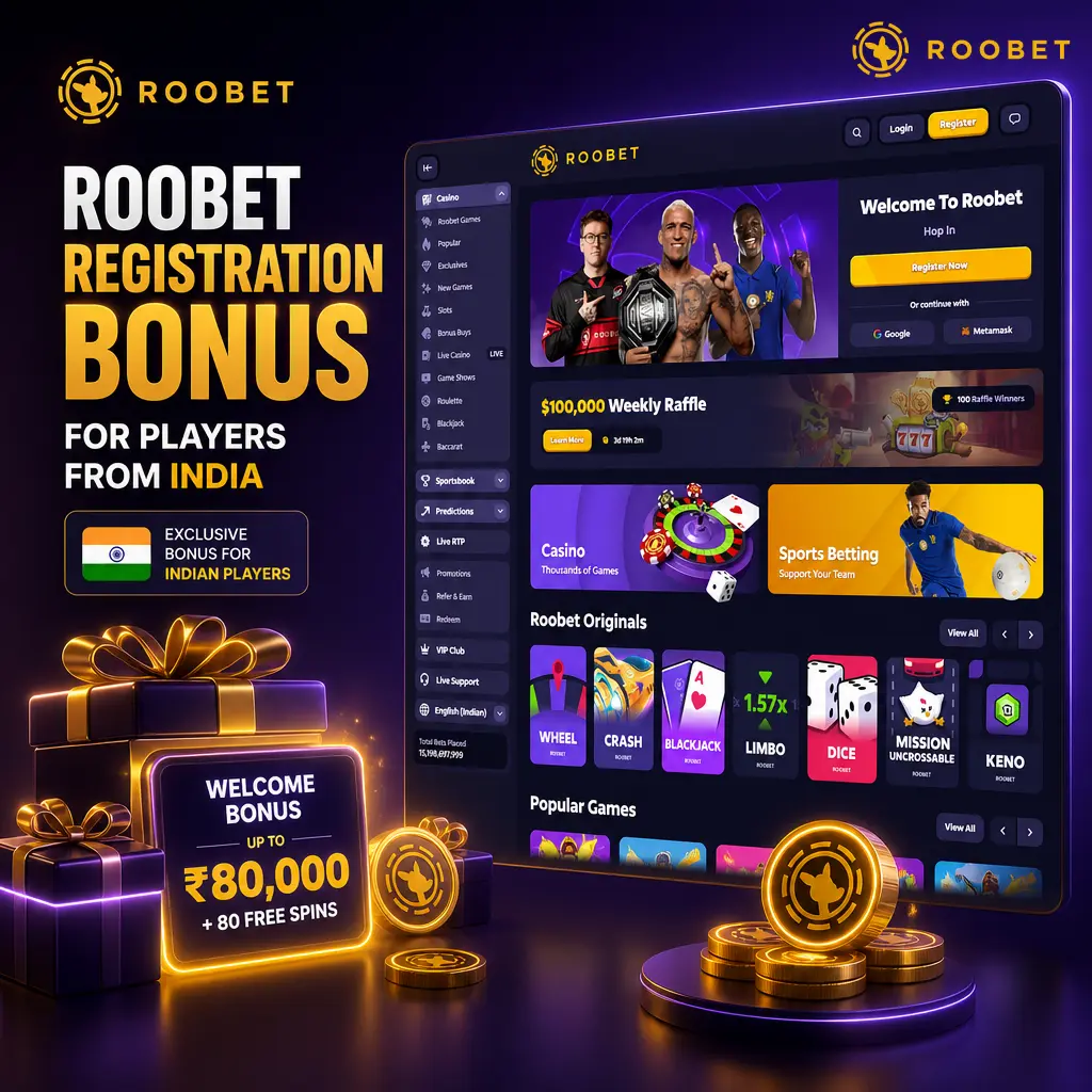 Roobet registration bonus for Indian players: automatic cashback rewards with no wagering requirements or deposit match offers.