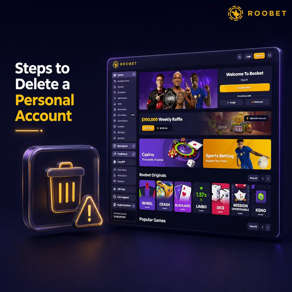 Steps to delete a Roobet personal account: contact support, verify identity, clear balance, and receive closure confirmation.