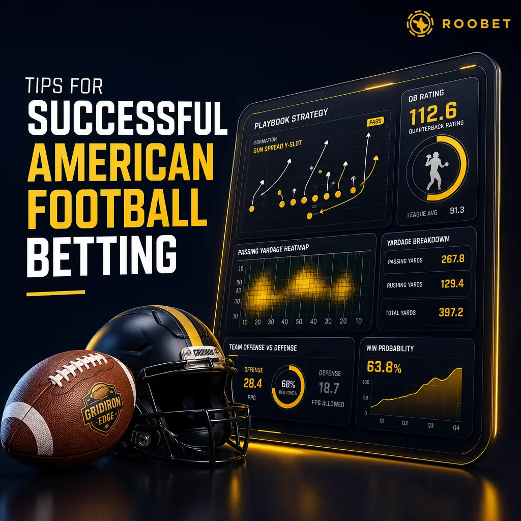 American football betting tips: analyse team form, injuries, weather, and manage your budget wisely before wagering on Roobet.