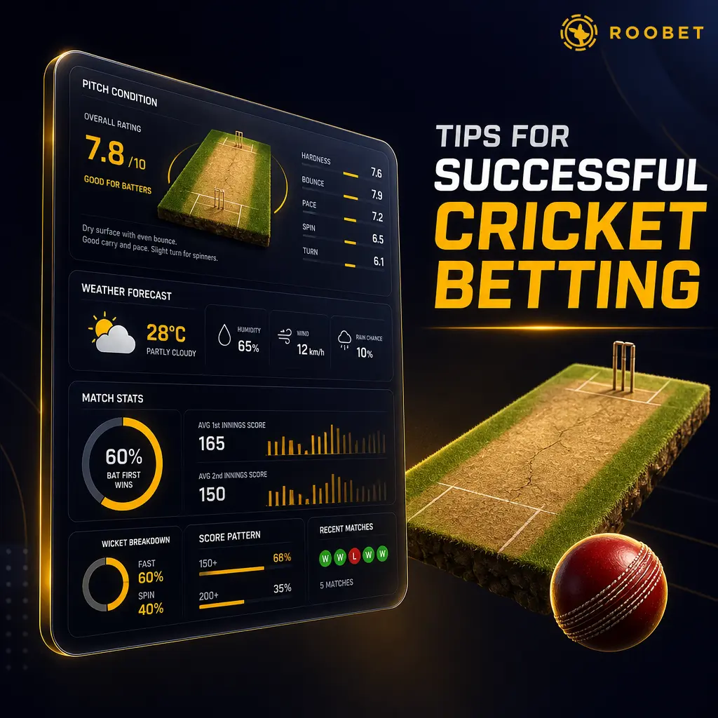 Tips for successful cricket betting: analyze team form, head-to-head history, pitch conditions, and manage your bankroll wisely.