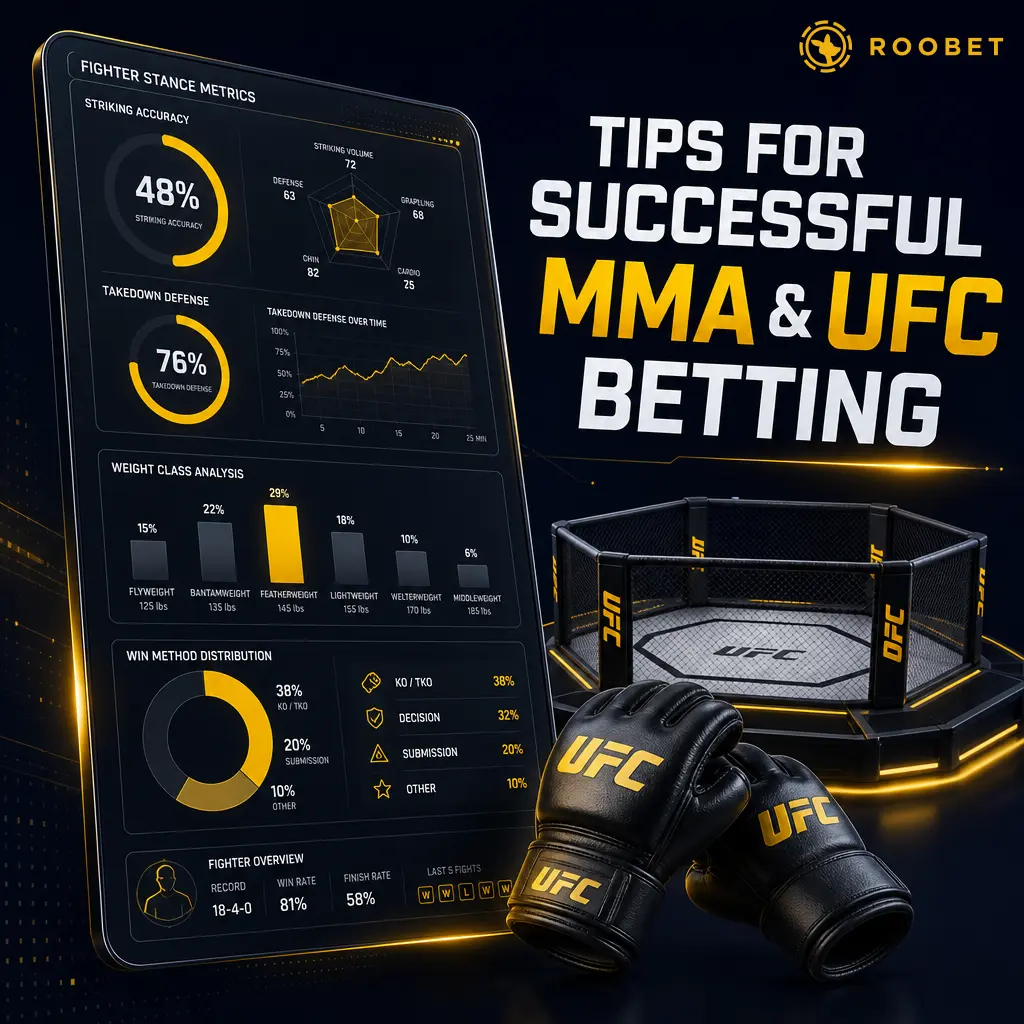 Tips for successful MMA and UFC betting: analyze fighting styles, training camps, weight cuts, reach, and staking plans on Roobet.