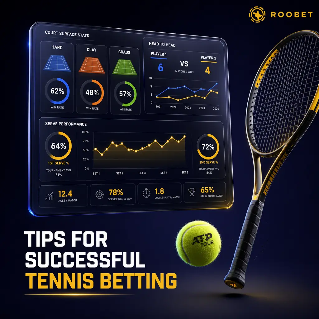 Tips for successful tennis betting on Roobet: check form, surface, matchups, injuries, and bankroll before placing ATP or WTA wagers.
