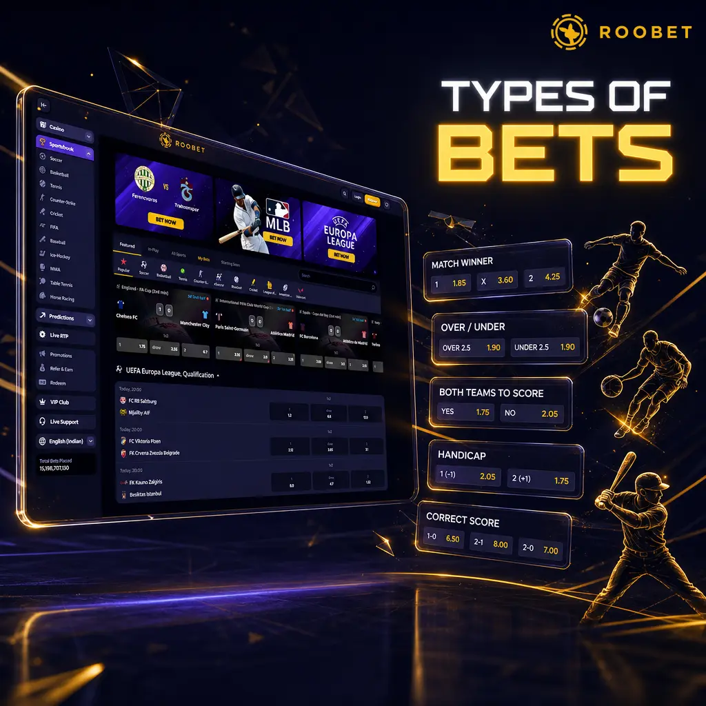 Bet slip options including single bets, accumulators, system bets, and live in-play betting formats