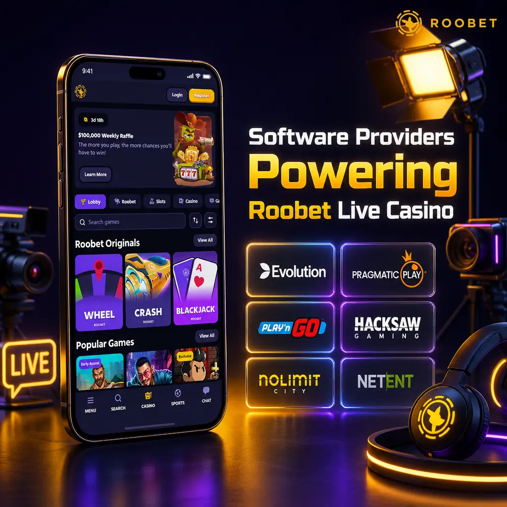 Software providers powering Roobet Live Casino: Evolution, Ezugi, Pragmatic Play Live, Vivo Gaming, Winfinity and Lucky Streak studios